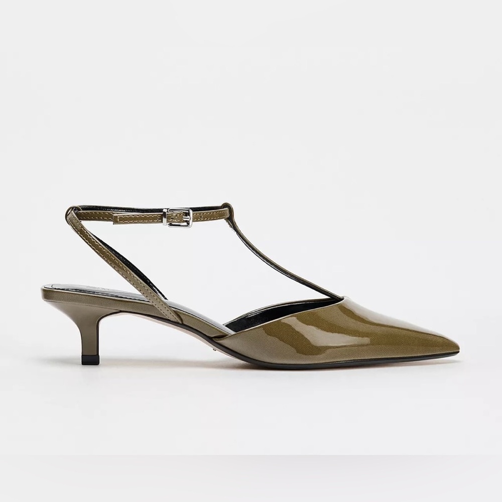 ZARA KITTEN HEEL STRAPPY SLINGBACKS
Color: GREENISH * Size: 7.5